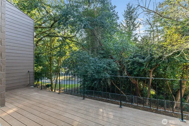 a view of a deck with a trees