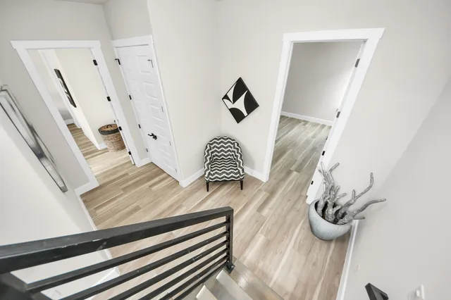 a view of a balcony with furniture