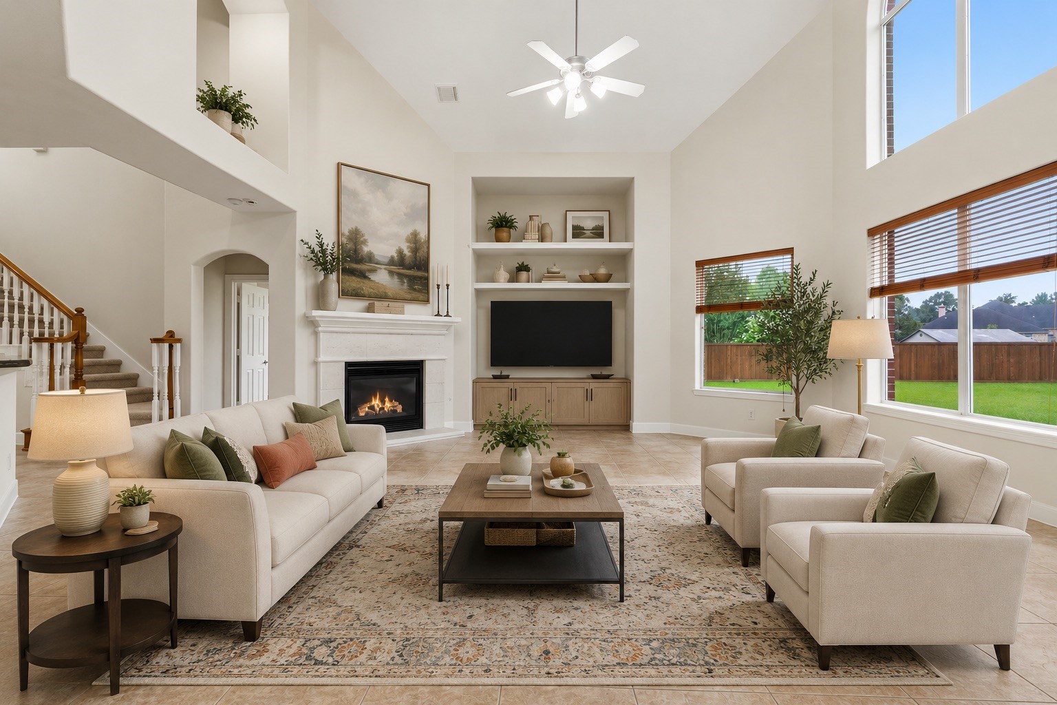 2716 Silverstone Way Conroe, TX 77304 - Photo 7 of 27 The living room features sweeping views of the backyard. Virtually staged.