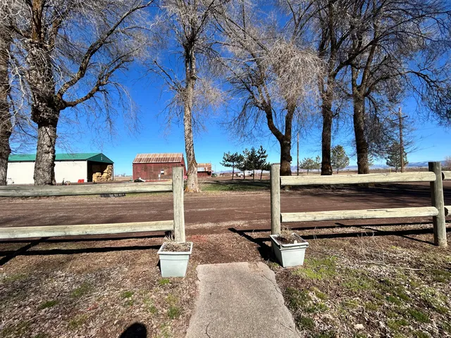 a view of a yard with wooden fence