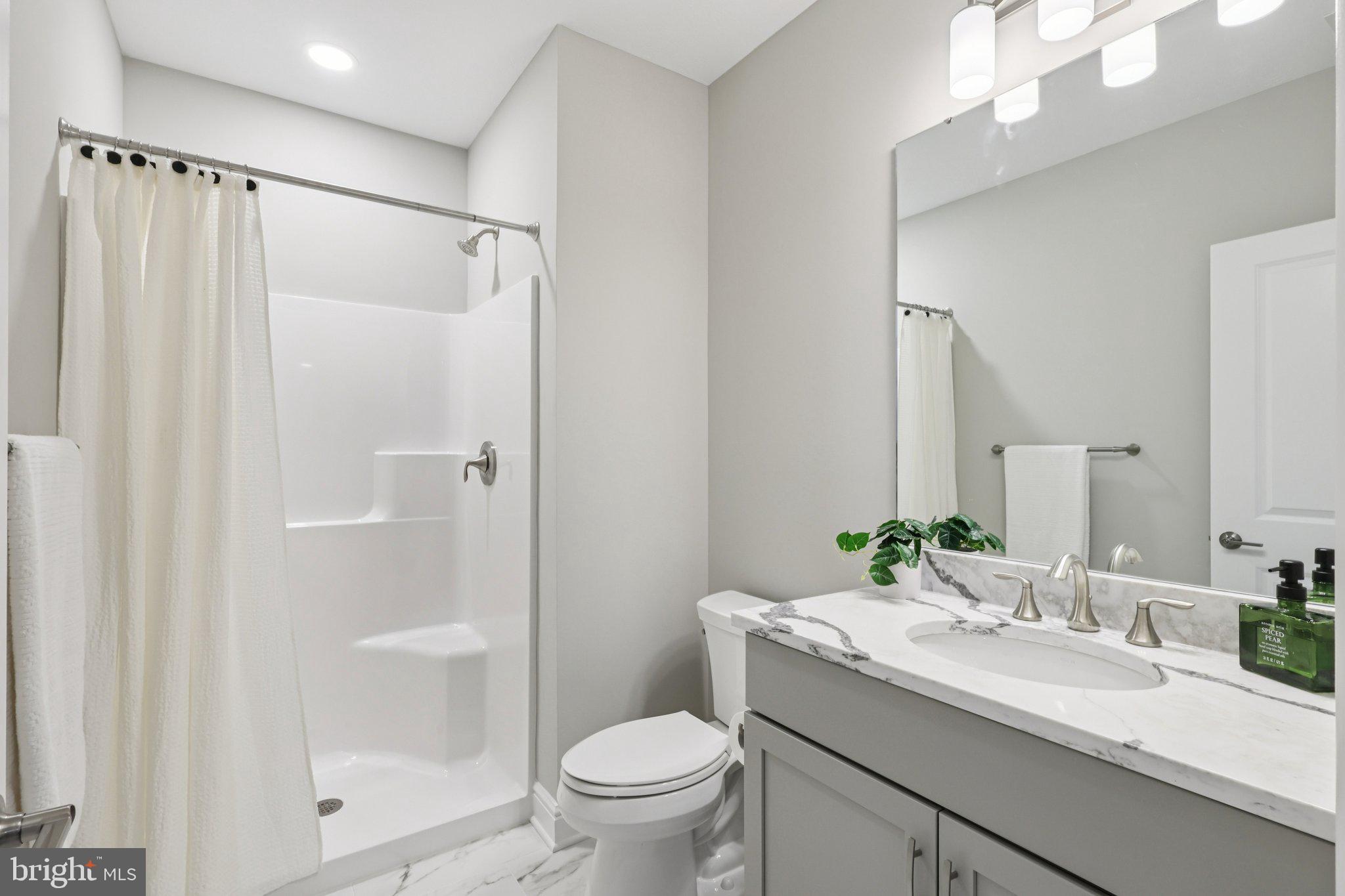 510 Newcomen Road, Unit F1P Exton, PA 19341 - Photo 39 of 56 a bathroom with a shower sink vanity mirror and toilet