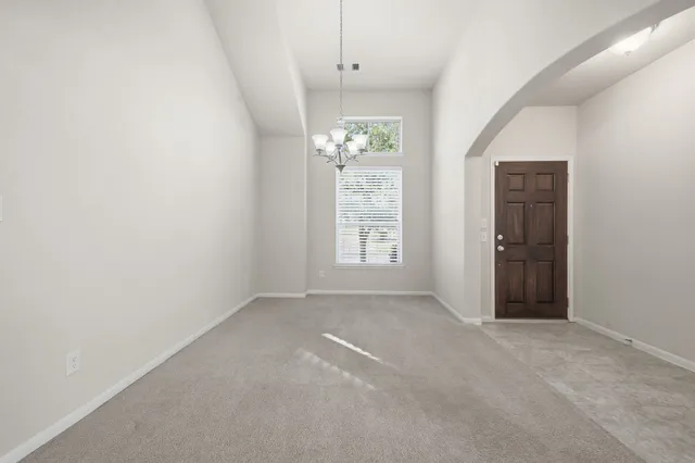 a view of a chandelier in a room
