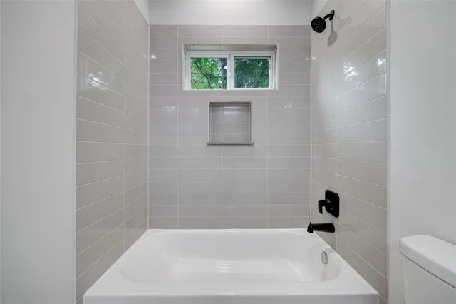 a bathroom with a bathtub