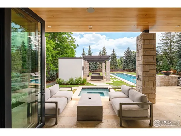 a view of an outdoor seating area