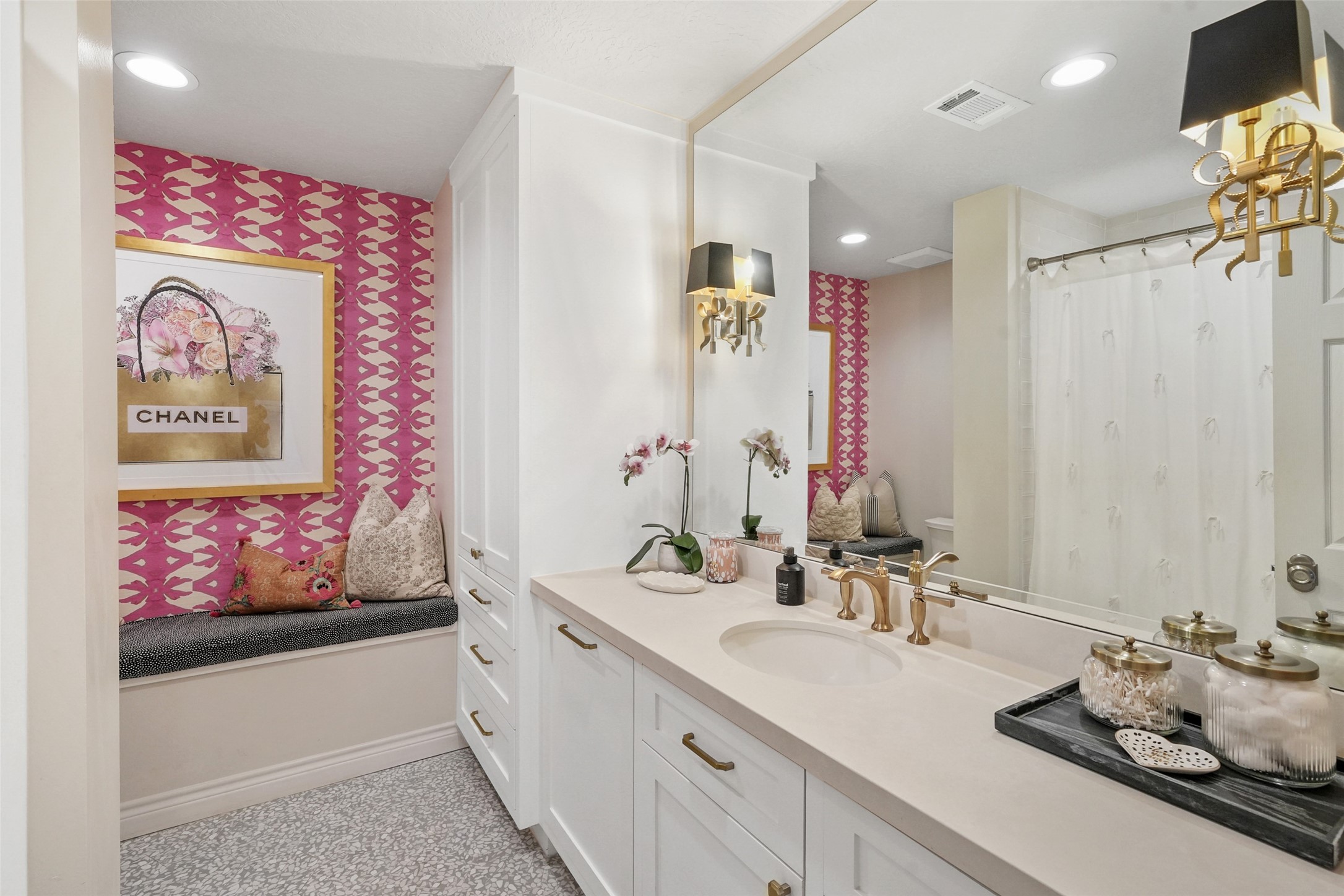 2207 Longmire Road Conroe, TX 77304 - Photo 34 of 46 a bathroom with a sink mirror and vanity