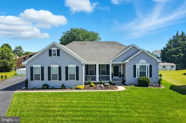 a front view of house with yard and green space