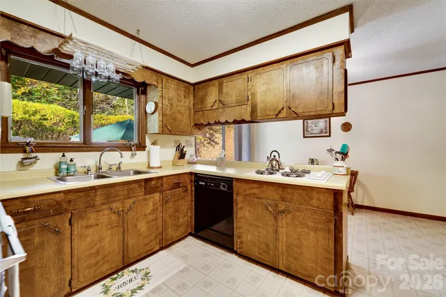 a kitchen with a sink and cabinets
