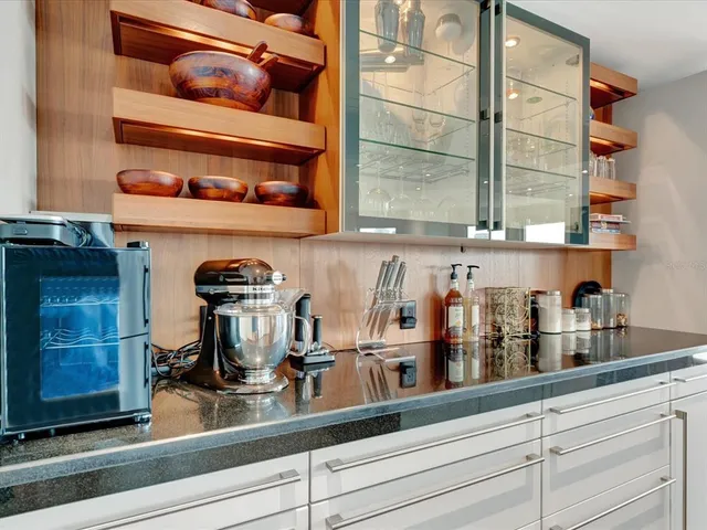 a close view of a sink and a potted plant on a counter