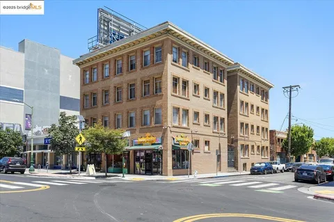 a front view of a building and a street