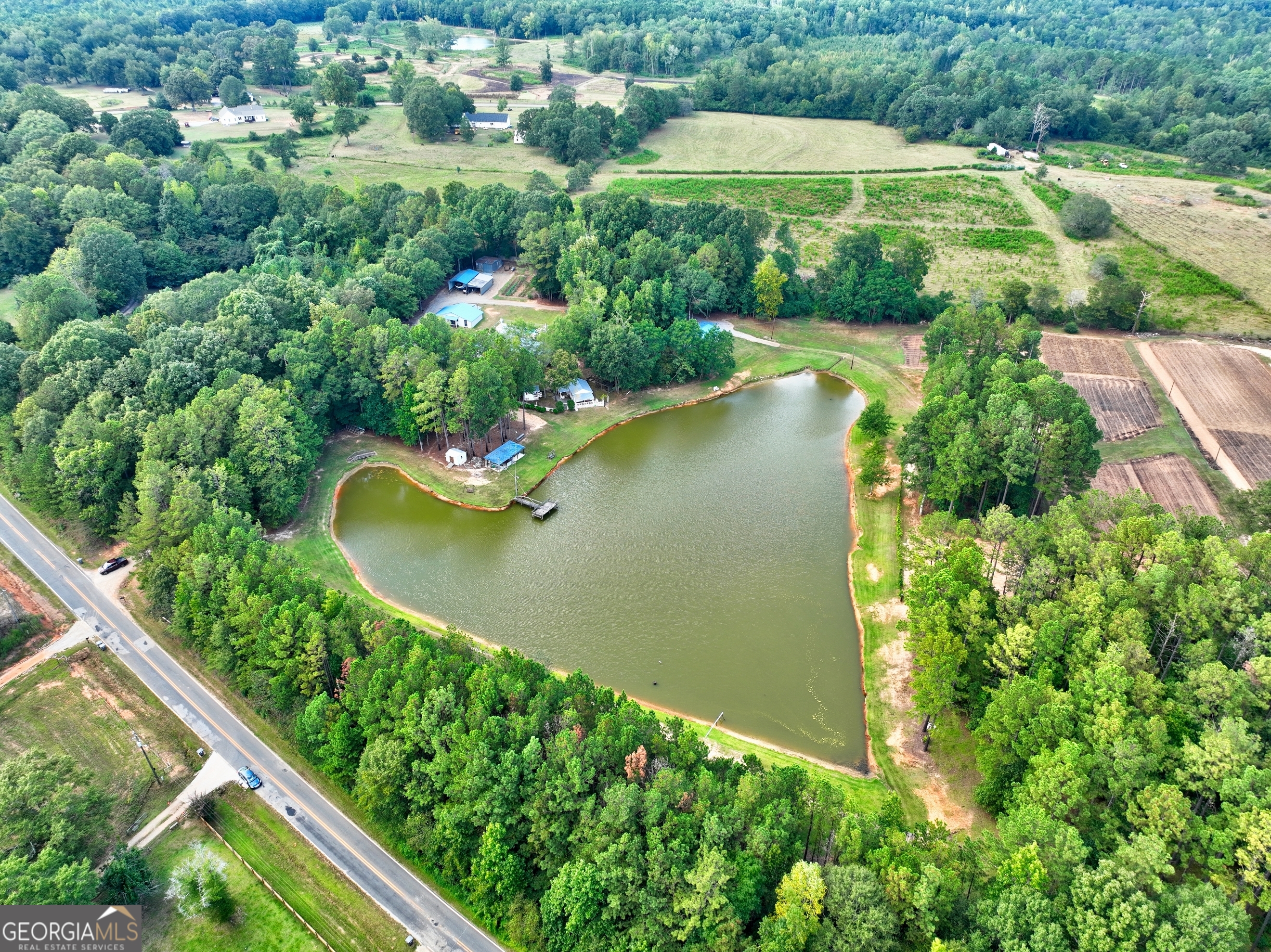 218 City Pond Road Barnesville, GA 30204 - Photo 48 of 51 an aerial view of a house with a yard and lake
