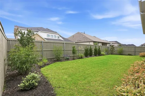 a view of a large garden with plants and large trees