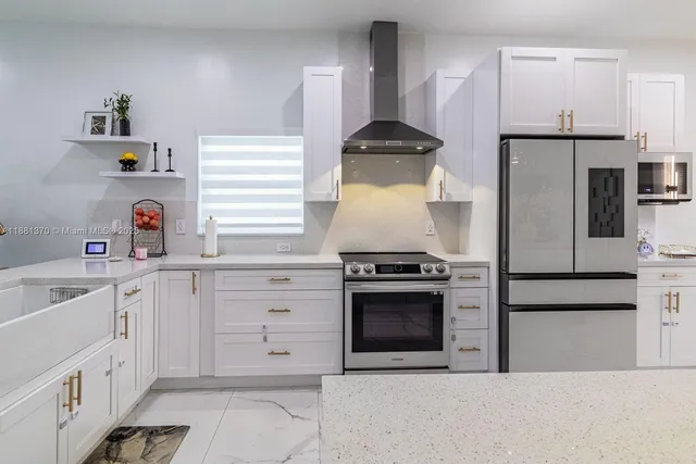 a kitchen with white cabinets stainless steel appliances and sink