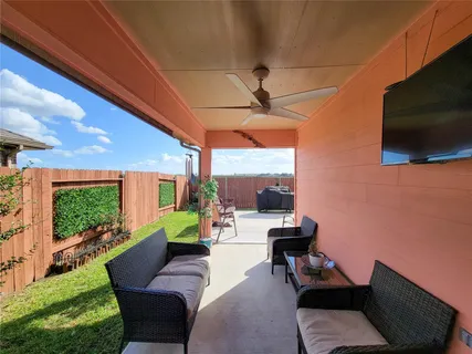 a outdoor living space with furniture