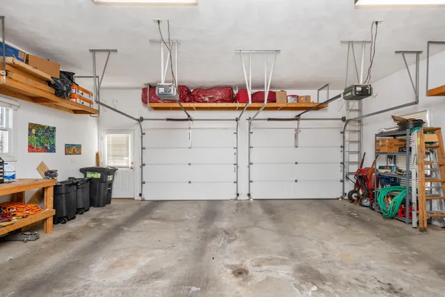 a view of a garage with toys