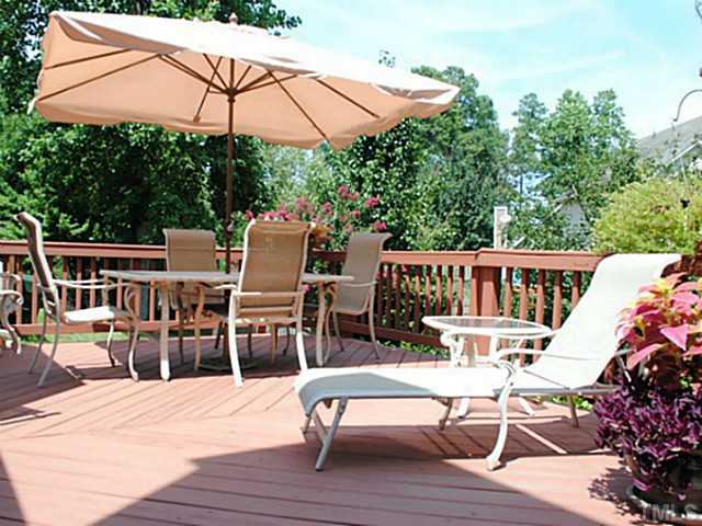 11213 North Radner Way Raleigh, NC 27613 - Photo 18 of 18 a roof deck with table and chairs under an umbrella