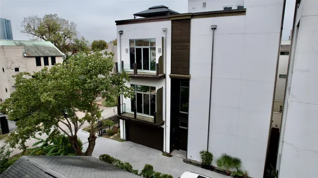 an aerial view of a fireplace with wooden floor