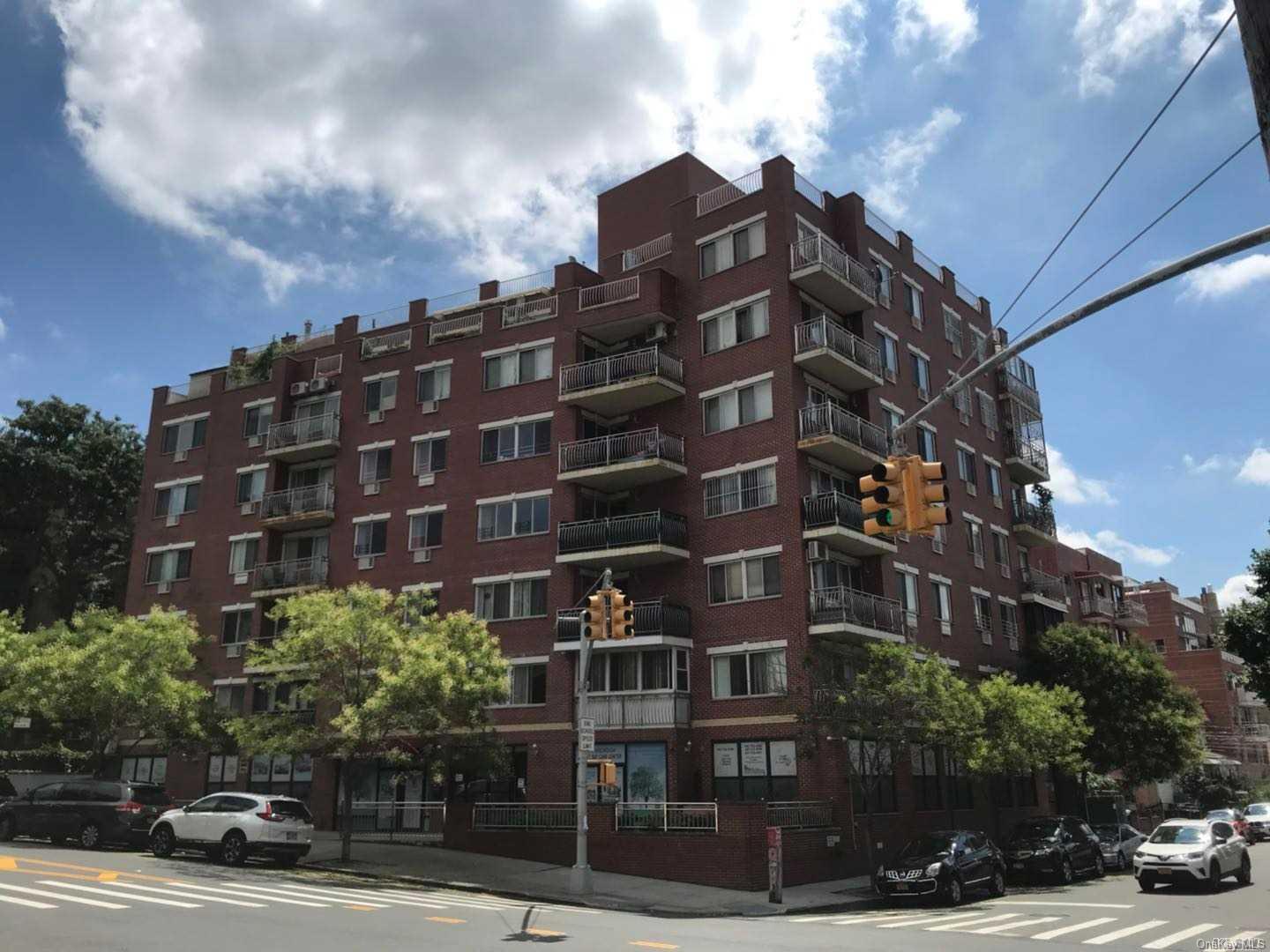 a view of a building with a street