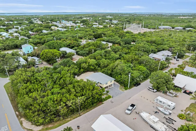 an aerial view of a house with a garden