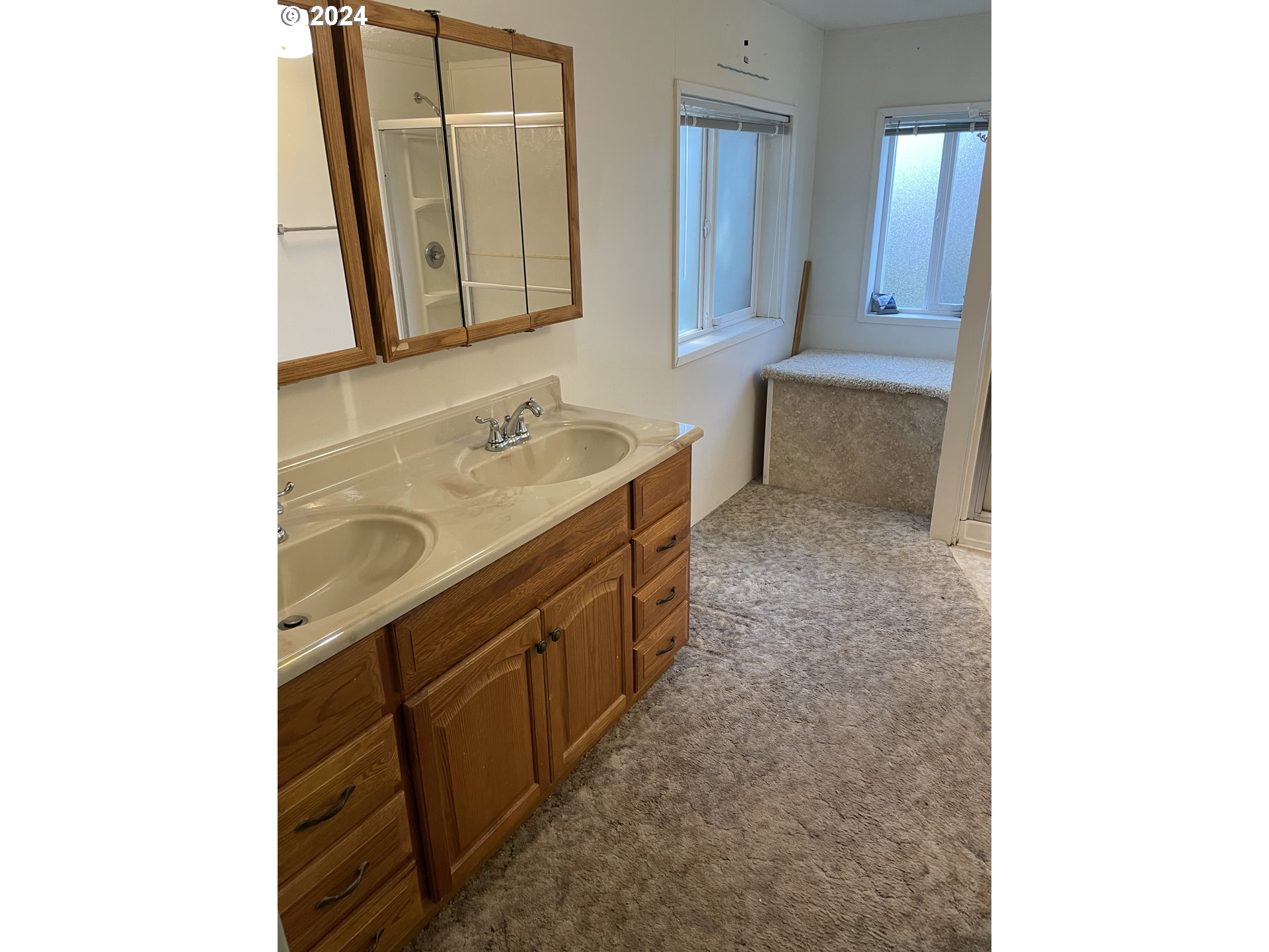 55096 Harrison Road Southwest Bandon, OR 97411 - Photo 17 of 34 a bathroom with a sink a mirror and a bathtub