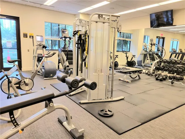 a view of a room with gym equipment