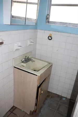 a bathroom with a sink and a window