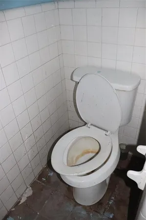 a close view of a toilet in a bathroom