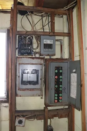 a front view of a building with grey walls