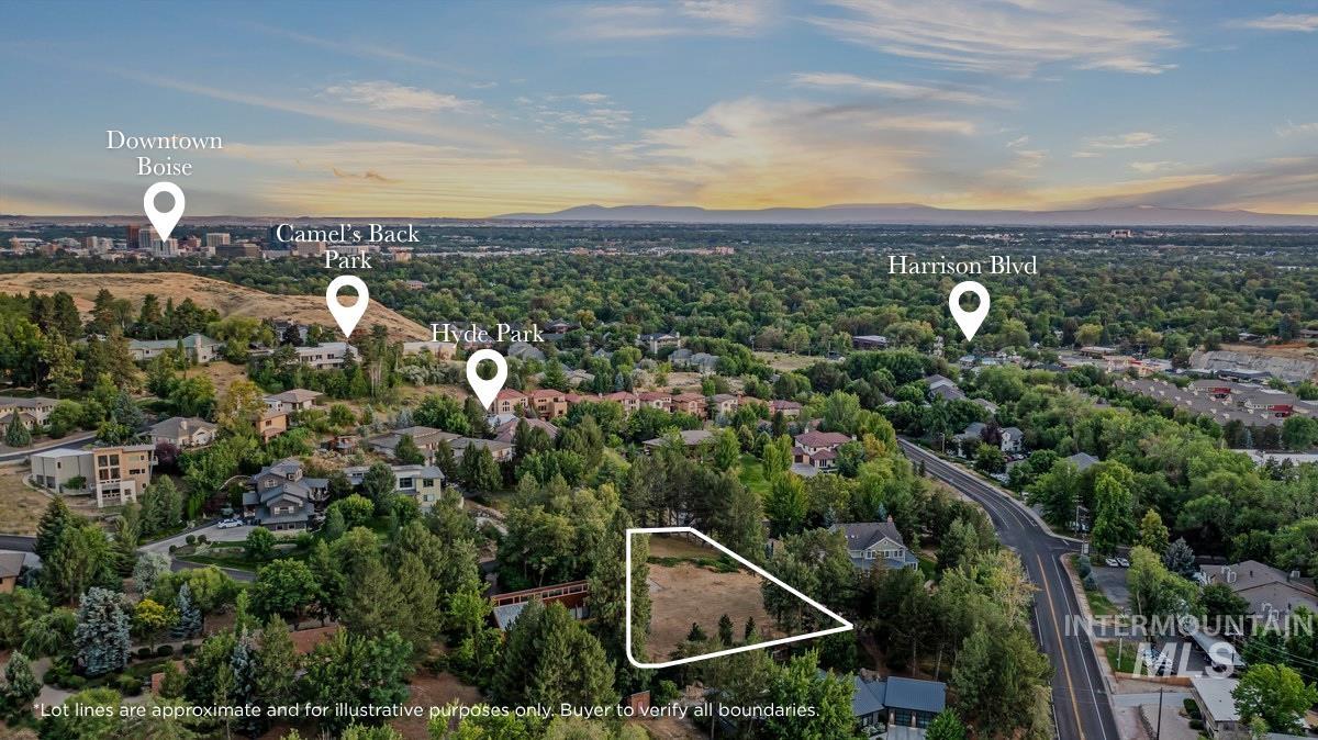 1366 Parkhill Drive Boise, ID 83702 - Photo 1 of 1 View of property location featuring property parcel outlined and a mountain backdrop