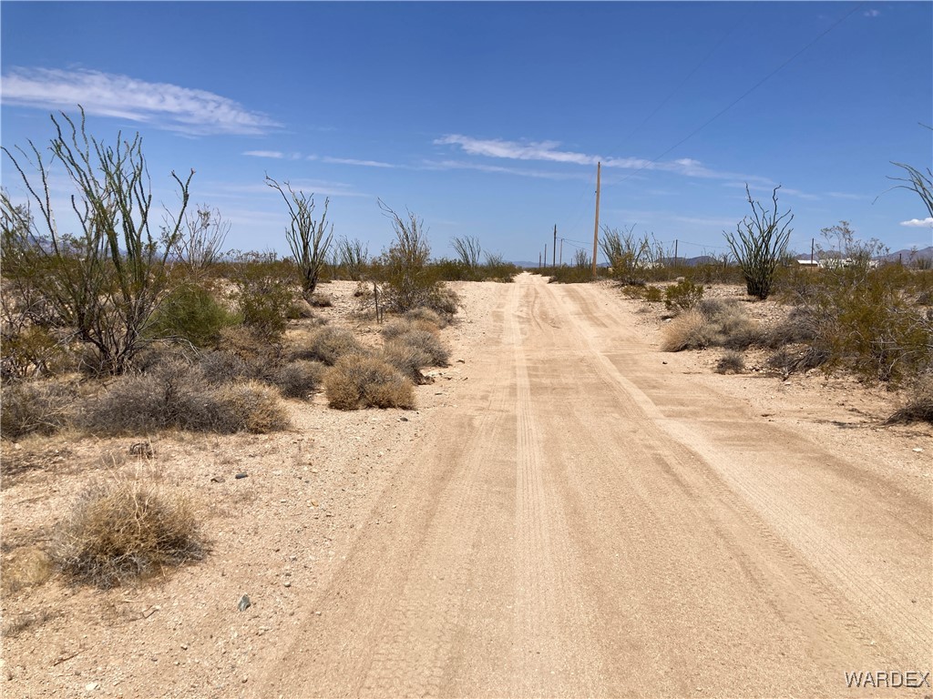 14337 Calva Road Yucca, AZ 86438 - Photo 2 of 3 a view of a dry yard covered with snow in the background