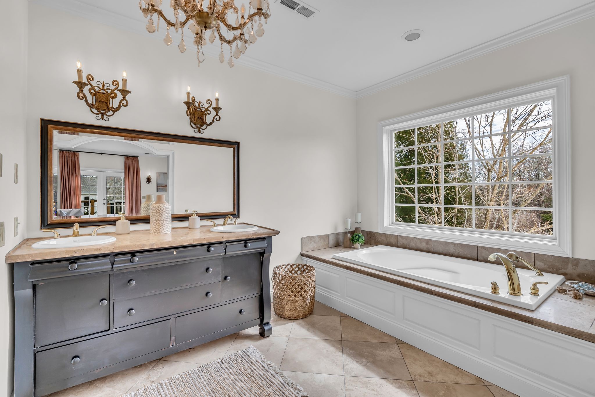 6307 Ramsgate Court Brentwood, TN 37027 - Photo 52 of 99 a spacious bathroom with a granite countertop double vanity sink a large mirror and a bathtub