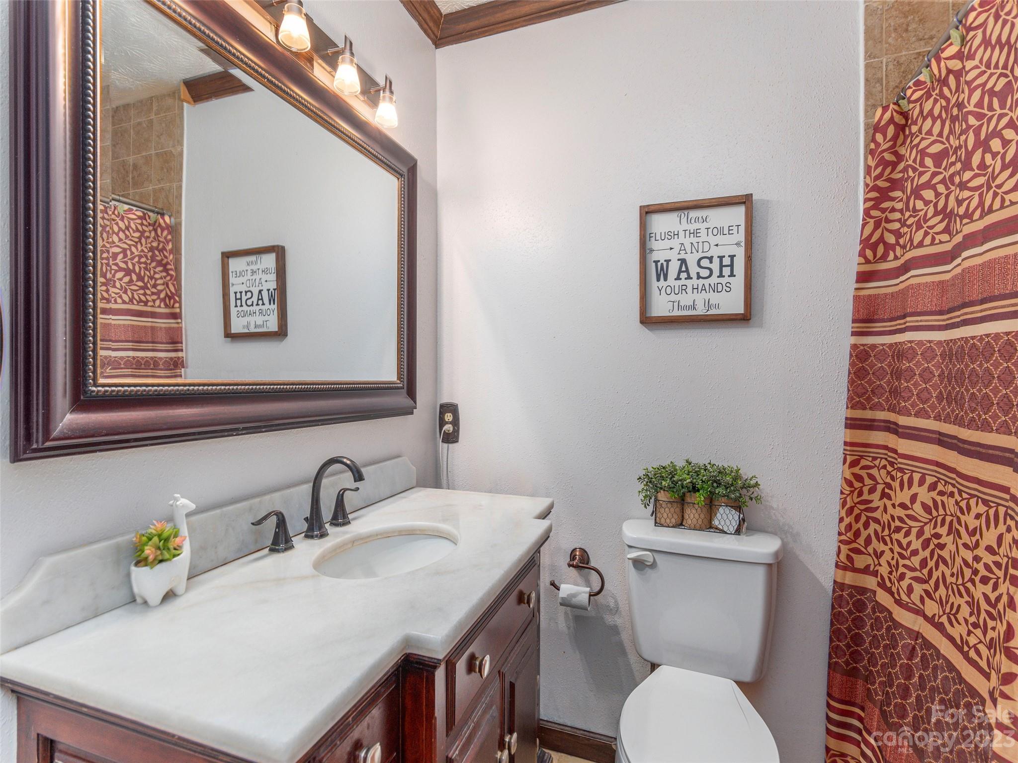 167 Paradise Circle Clyde, NC 28721 - Photo 12 of 18 a bathroom with a toilet sink and mirror