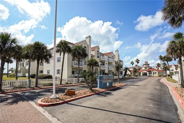 a row of palm trees and swimming pool in the backyard of a city