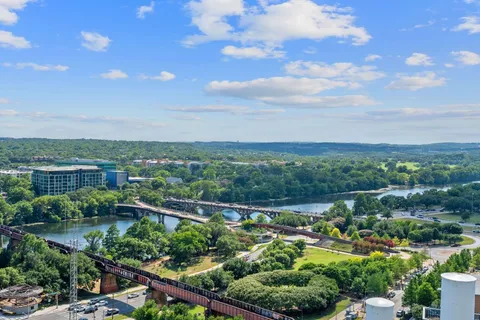 a view of a lake with a houses
