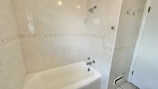 a bathroom with a bathtub