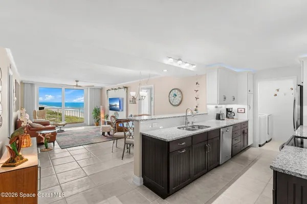 a view of a kitchen counter space and workspace
