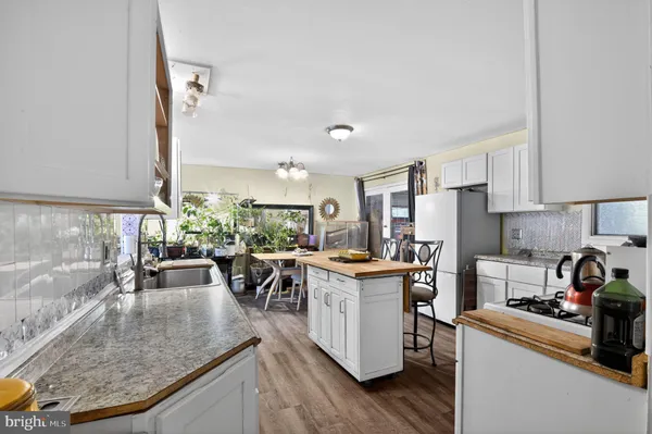 a kitchen with lots of counter top space