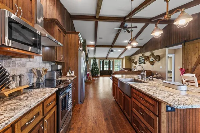 a kitchen with lots of counter top space