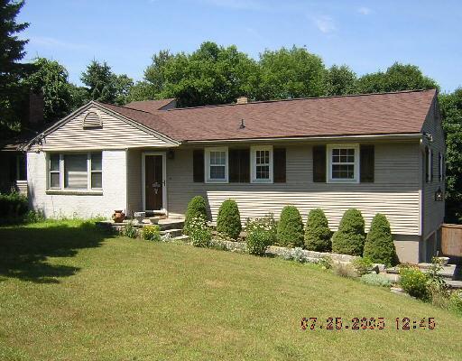 a front view of a house with garden