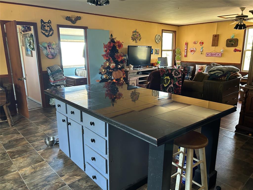401 Ridge Row Many, LA 71449 - Photo 20 of 20 Kitchen featuring open floor plan, healthy amount of natural light, a breakfast bar area, and ceiling fan