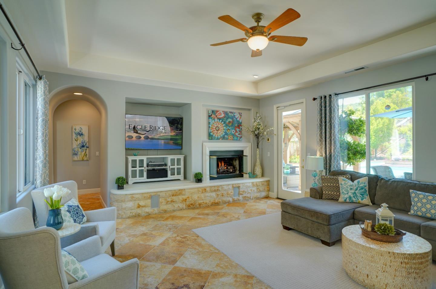 2860 Club Drive Gilroy, CA 95020 - Photo 32 of 87 a living room with furniture a fireplace and a large window