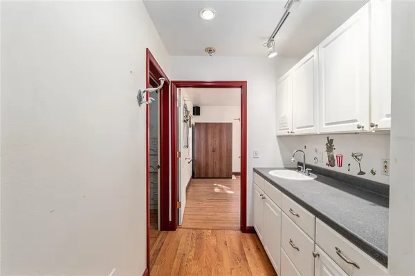 a view of an empty room with a window