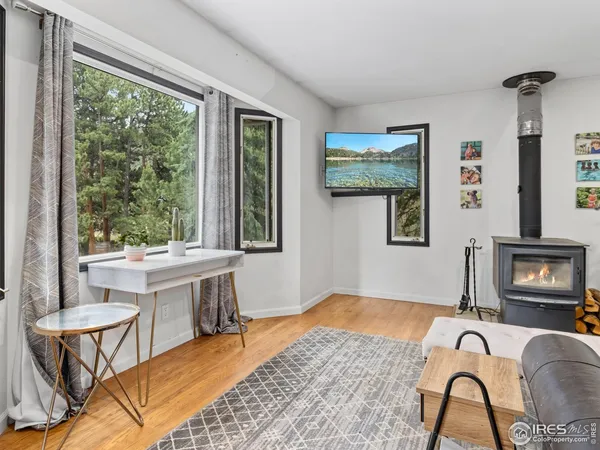 a bedroom with a bed and a table