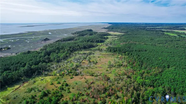 a view of a field with an ocean