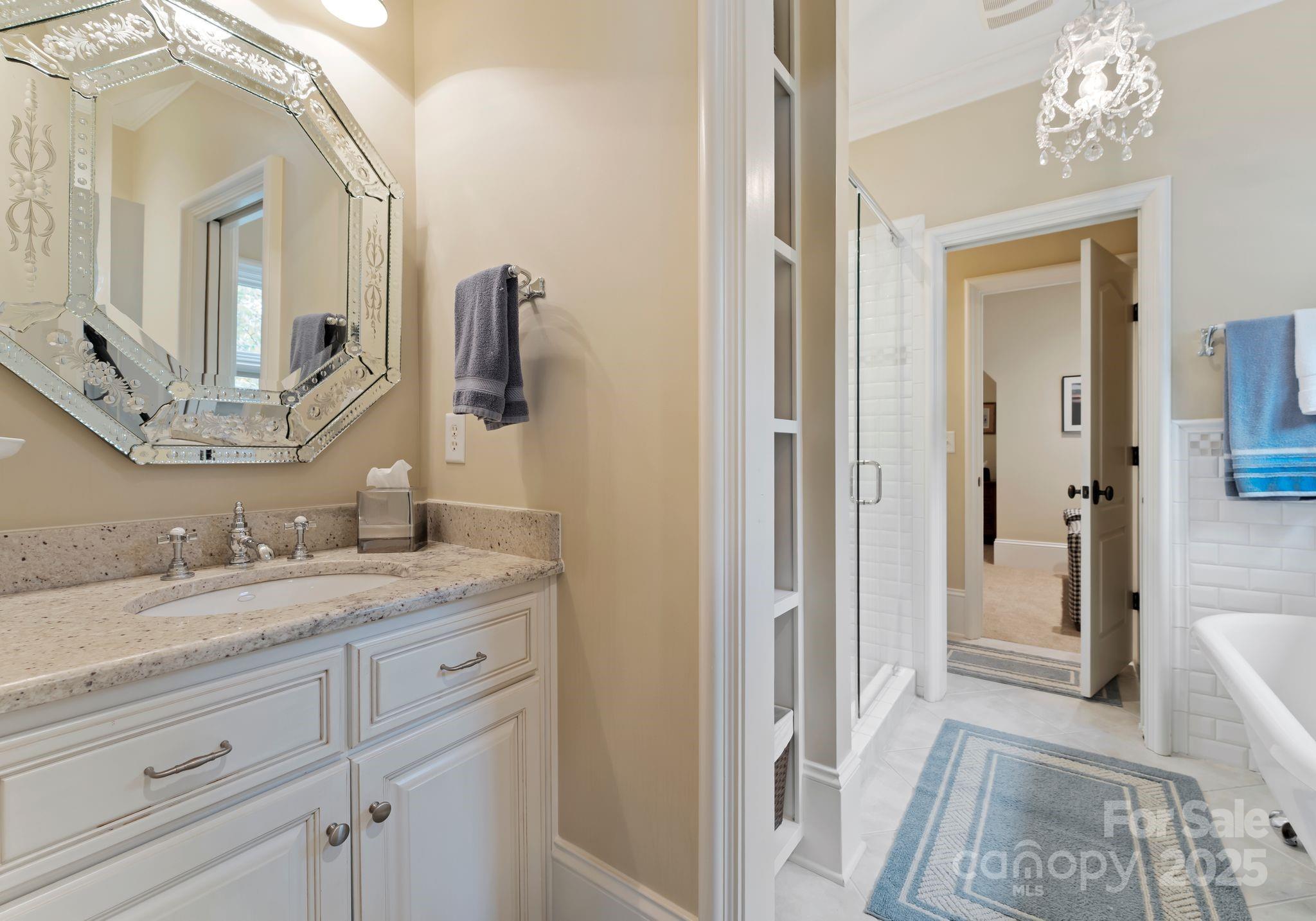 115 Emerald Point Lane Mooresville, NC 28117 - Photo 18 of 38 a en suite bathroom with a granite countertop sink and a mirror