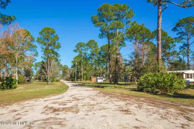 a view of a yard with flower plants and wooden fence