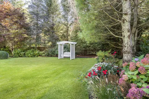 a view of a garden with flowers
