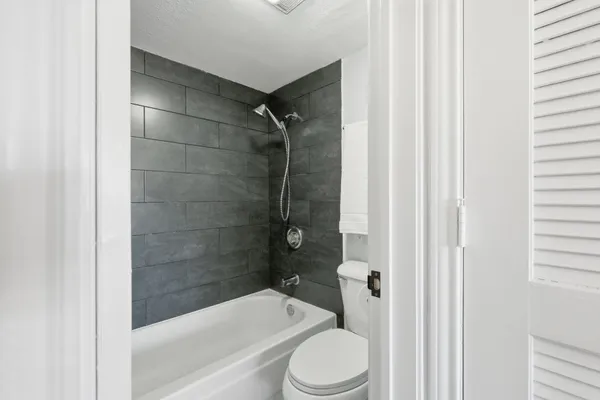 a bathroom with a toilet and a bathtub