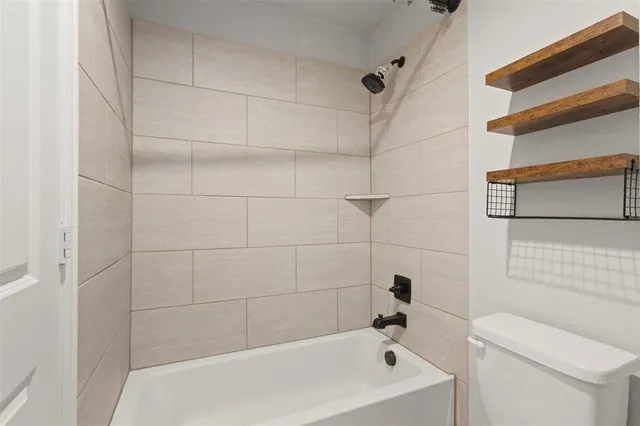 a bathroom with a bathtub