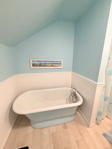 a bathroom with a bathtub