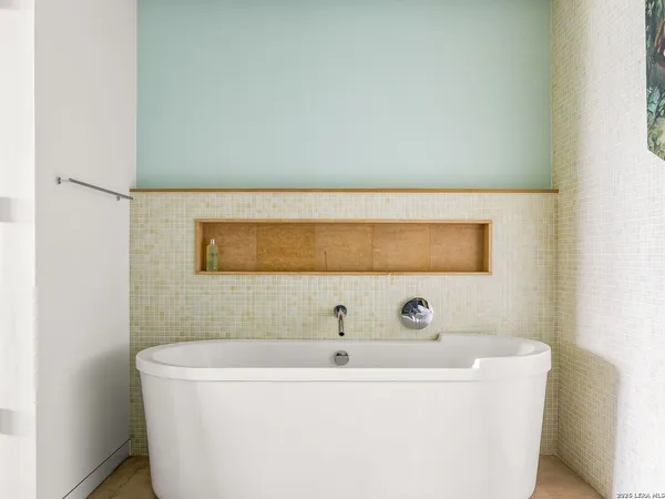 a bathroom with a bathtub